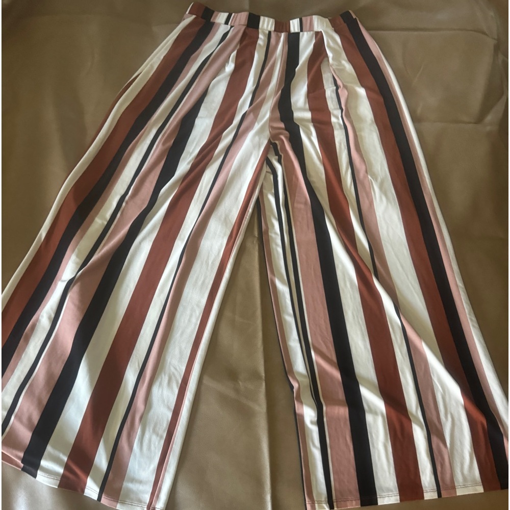 Bar III BNWT Brown Tan Cream Striped Wide leg Palazzo Pants Slimming